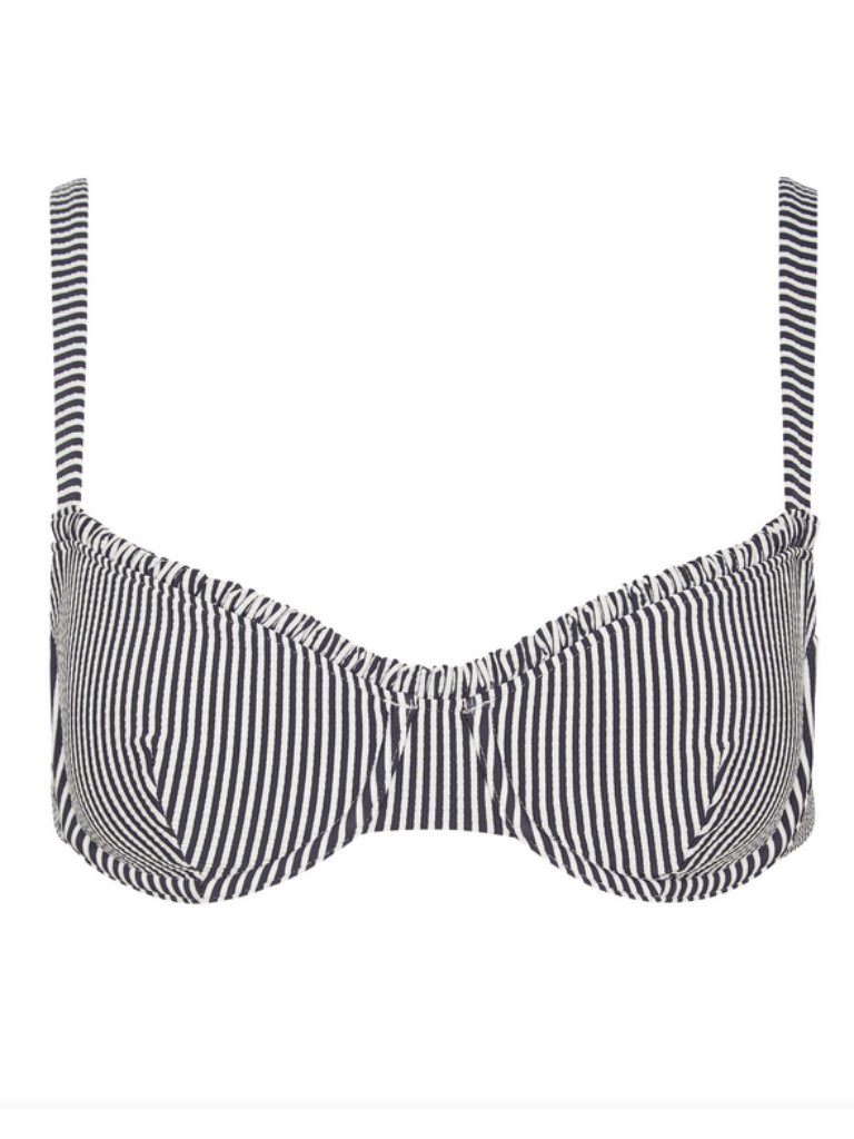 New! Onia Marilyn Bikini Top Seersucker Deep Navy And White Micro Stripe Sz L